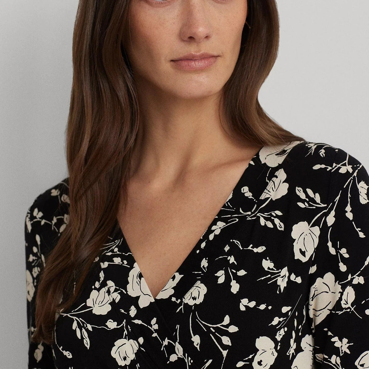 ラルフ・ローレン Lauren Ralph Lauren Floral ストレッチ Jersey Top レディース シャツ トップス Black M Lauren Ralph Lauren Floral Surplice Stretch Jersey Top In