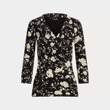 Lauren Ralph Lauren Floral Surplice Stretch Jersey Top In Black / Cream