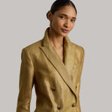 Lauren Ralph Lauren Foiled Linen Blazer In Brown Gold Foil