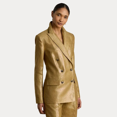 Lauren Ralph Lauren Foiled Linen Blazer In Brown Gold Foil