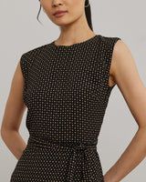 Lauren Ralph Lauren Geo-Print Belted Bubble Crepe Dress In Black