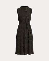 Lauren Ralph Lauren Geo-Print Belted Bubble Crepe Dress In Black