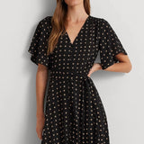 Lauren Ralph Lauren Geo-Print Crepe Flutter-Sleeve Dress