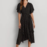 Lauren Ralph Lauren Geo-Print Crepe Flutter-Sleeve Dress