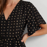 Lauren Ralph Lauren Geo-Print Crepe Flutter-Sleeve Dress