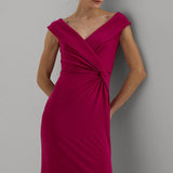 Lauren Ralph Lauren Jersey Off-the-shoulder Gown In Fuchsia Berry