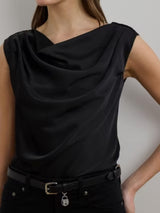 Lauren Ralph Lauren Kinthea Satin Top In Black