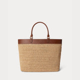 Lauren Ralph Lauren Large Kyla Leather-Trim Straw Tote Bag in Natural/Lauren Tan