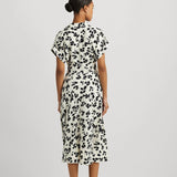Lauren Ralph Lauren Leaf-Print Belted Crepe Dress in Cream/Black