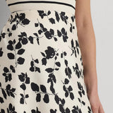 Lauren Ralph Lauren Leaf-Print Satin Charmeuse Midi Skirt in Cream/Black