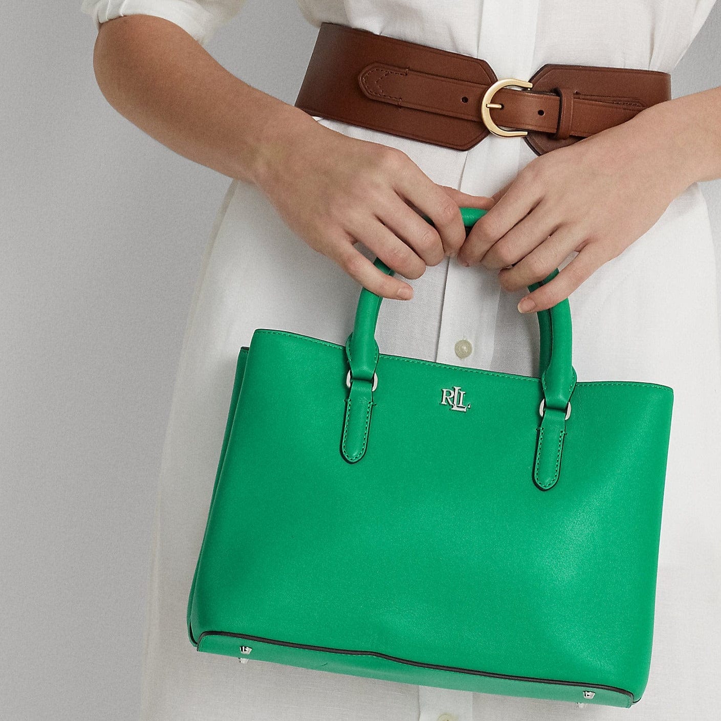 Lauren Ralph Lauren Leather Small Marcy Satchel Palm Leaf
