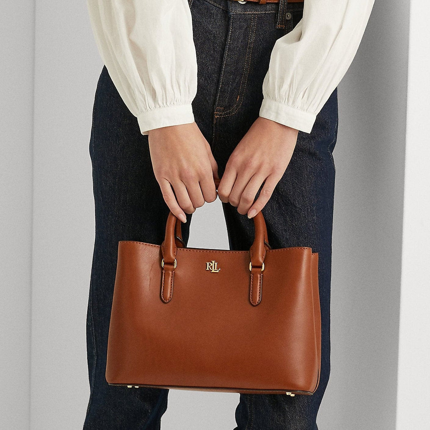 Lauren Ralph Lauren Leather Small Marcy Satchel Tan