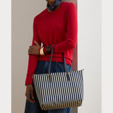 Lauren Ralph Lauren Medium Keaton Nylon Tote Bag in Skinny Stripe/Refined Navy