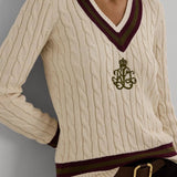 Lauren Ralph Lauren Meren Cable Knit Jumper In Cream/Pinot/Green