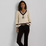 Lauren Ralph Lauren Meren Cable Knit Jumper In Cream/Pinot/Green