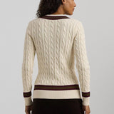 Lauren Ralph Lauren Meren Cable Knit Jumper In Cream/Pinot/Green
