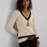 Lauren Ralph Lauren Meren Cable Knit Jumper In Cream/Pinot/Green