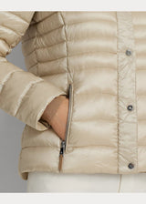 Lauren Ralph Lauren Metallic Mockneck Down Coat in Beige