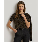 Lauren Ralph Lauren Metallic Ocelot Short-sleeve Jumper In Relic Gold Metallic