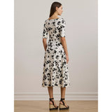 Lauren Ralph Lauren Munzie Elbow Sleeve Floral Print Midi Dress in Cream/Black