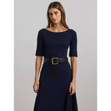 Lauren Ralph Lauren Munzie Rib Knit Stretch Cotton Midi Dress In Lighthouse Navy