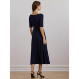Lauren Ralph Lauren Munzie Rib Knit Stretch Cotton Midi Dress In Lighthouse Navy