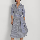 Lauren Ralph Lauren Navy Striped Cotton Broadcloth Shirtdress