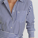Lauren Ralph Lauren Navy Striped Cotton Broadcloth Shirtdress