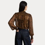Lauren Ralph Lauren Ocelot-Print Chiffon Tie-Neck Blouse In Multi