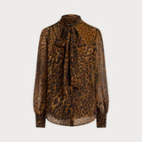 Lauren Ralph Lauren Ocelot-Print Chiffon Tie-Neck Blouse In Multi