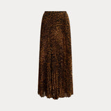Lauren Ralph Lauren Ocelot-Print Pleated Chiffon Skirt In Tan Multi