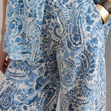 Lauren Ralph Lauren Paisley Linen Wide-Leg Trousers in White/Blue