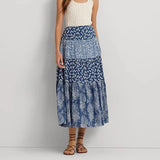 Lauren Ralph Lauren Patchwork Floral Voile Tiered Skirt in Blue/Cream