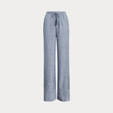 Lauren Ralph Lauren Pinstripe Linen Wide-Leg Trouser in Blue/White