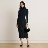Lauren Ralph Lauren Plaid Tie-Front Georgette Midi Skirt In Navy/Green