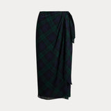 Lauren Ralph Lauren Plaid Tie-Front Georgette Midi Skirt In Navy/Green