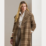Lauren Ralph Lauren Plaid Wool-Blend Twill Wrap Coat in Taupe Multi