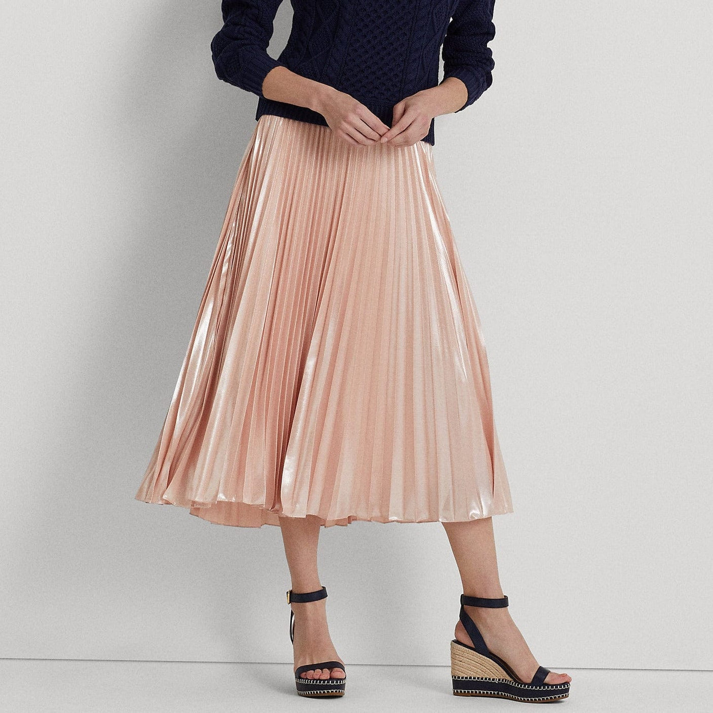 Light Pink Metallic Pleated Skirt Plissé Skirt 40 Mauve Chalk (71
