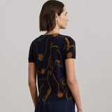 Lauren Ralph Lauren Print Cotton Short Sleeve Top In Navy/Multi
