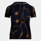 Lauren Ralph Lauren Print Cotton Short Sleeve Top In Navy/Multi