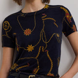 Lauren Ralph Lauren Print Cotton Short Sleeve Top In Navy/Multi
