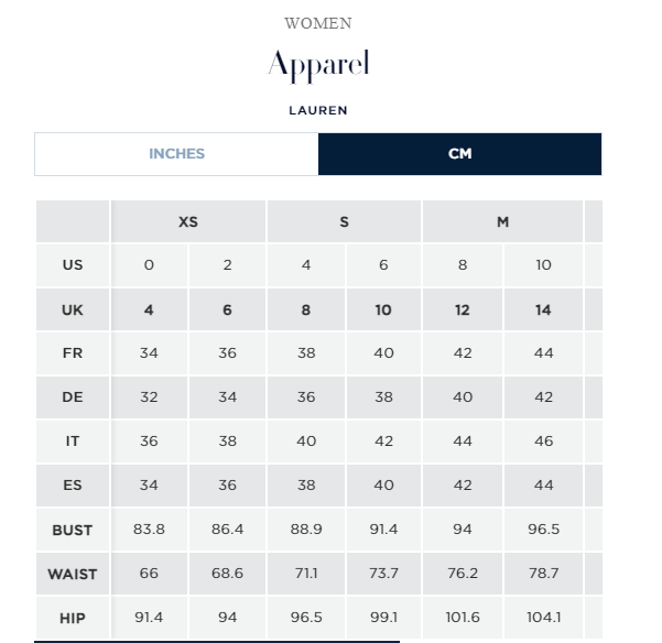Ralph lauren coat size guide sale