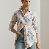 Lauren Ralph Lauren Relaxed Fit Floral Linen Shirt in Cream Multi