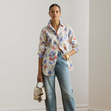 Lauren Ralph Lauren Relaxed Fit Floral Linen Shirt in Cream Multi