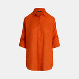 Lauren Ralph Lauren Relaxed Fit Linen Shirt In Orange Lily