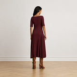 Lauren Ralph Lauren Rib-Knit Stretch Cotton Midi Dress In Garnet