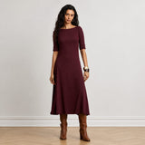 Lauren Ralph Lauren Rib-Knit Stretch Cotton Midi Dress In Garnet