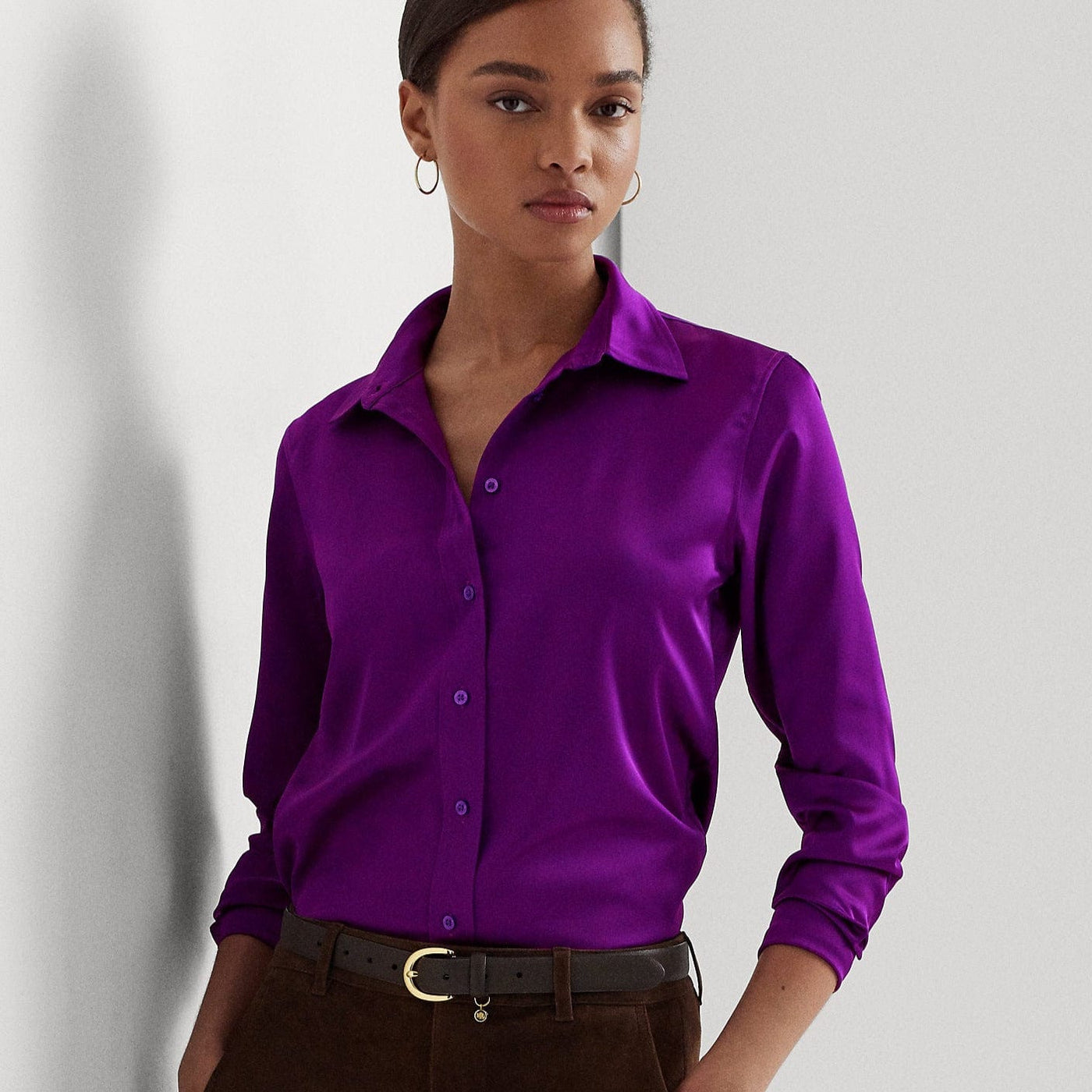 Lauren Ralph Lauren Satin Charmeuse Shirt in Purple