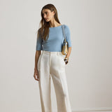 Lauren Ralph Lauren Stretch Cotton Boatneck T-Shirt in Blue Note