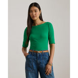Lauren Ralph Lauren Stretch Cotton Boatneck T-Shirt In Stem